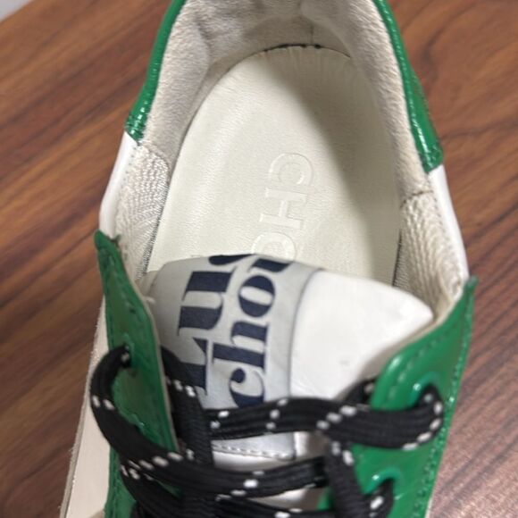 Lucky Chouette Suede & Leather Chunky Oxford Woman’s Sneaker. Tan /White/Green. - Picture 6 of 9